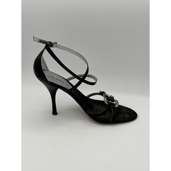 Guess Black Strappy High Heel Sandals With Silver Buckle Accents Size 7M - Picture 6 of 7